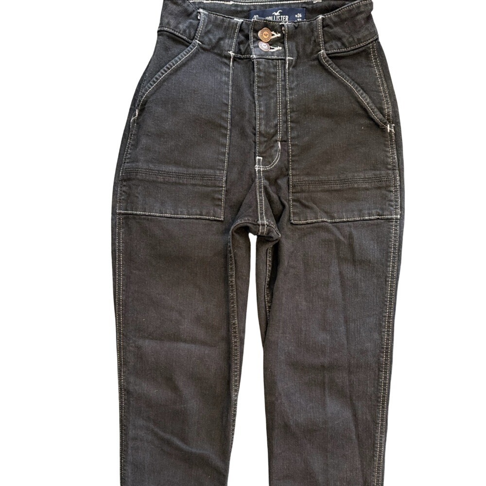 Retro Boho whimsygoth emo Hollister ultra High-Rise Mom Jean white stitching 0R